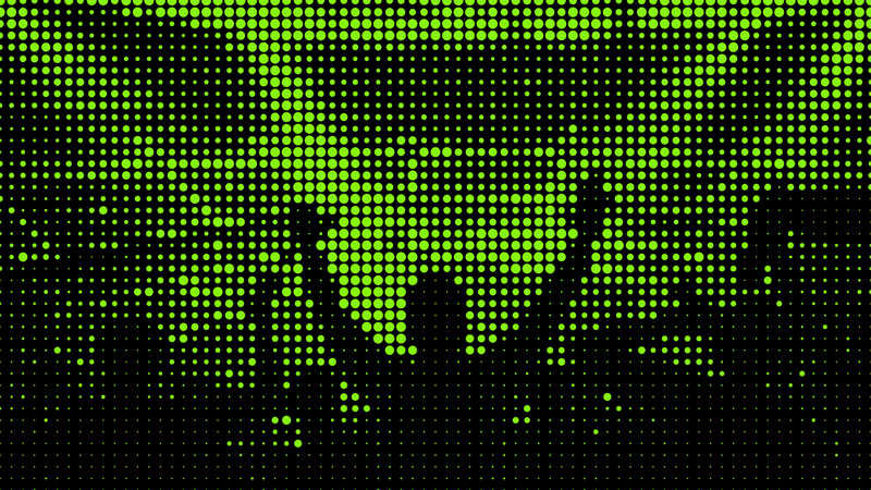 Abstract halftone graphic in Samspill's green identity system